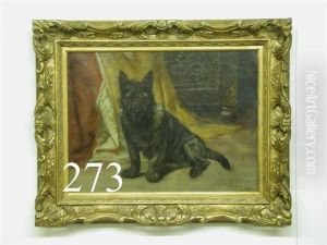 Portrait Of A Dog In Front Of Drape And Chest