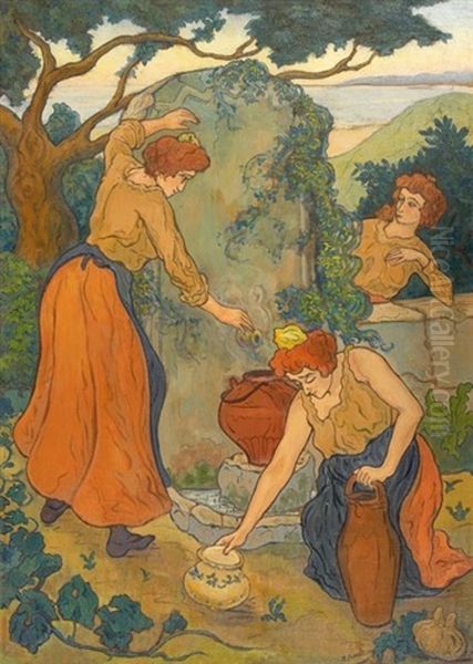 Trois Femmes Et Leurs Pots A La Fontaine Ou Femmes A La Fontaine - view 1