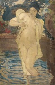 La Baigneuses Aux Paons Ou Nymphe A La Fontaine by Paul Elie Ranson