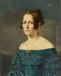 Portrait Einer Eleganten Dame Des Biedermeier