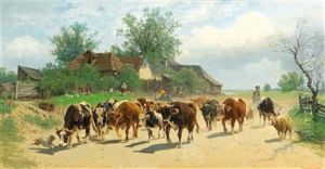 Cows On The Village Road by Gustav Ranzoni