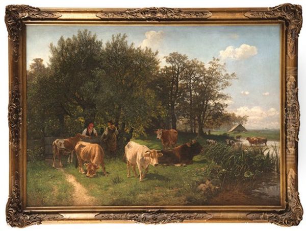 Vacheres Et Troupeau Au Bord De L"eau - view 1