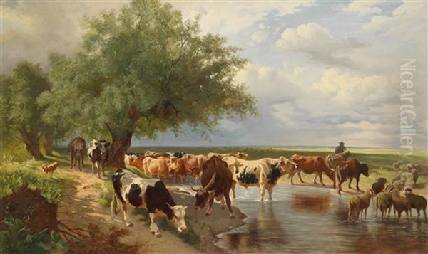 Tierherde Und Hirte An Der Furt - view 1