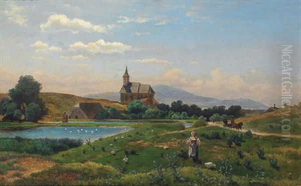 Landschaft Mit Kirche Und Figurlicher Staffage - view 1