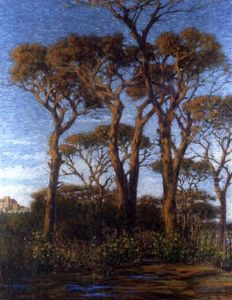 Landschaft Mit Strauchern Und Rastender Frau