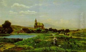 Landschaft Mit Kirche Und Figurlicher