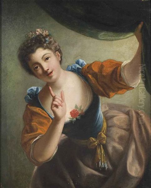 Le Silence, Ou Femme A La Fenetre Soutenant Un Rideau - view 1