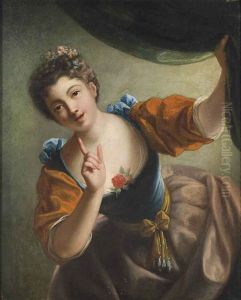 Le Silence, Ou Femme A La Fenetre Soutenant Un Rideau