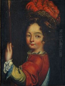 Half Portrait Of Princely Boy Wearing Red Feather Hat Half Portrait Of Princely Boy Wearing Red Feather Hat