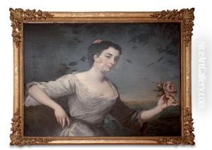 Jeune Femme A La Rose by Jean Raoux
