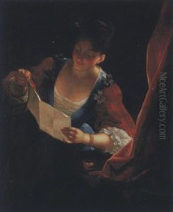 Fanciulla Che Legge Una Lettera, Presso Un Ritratto Appoggiato Su Un Tavolo by Jean Raoux