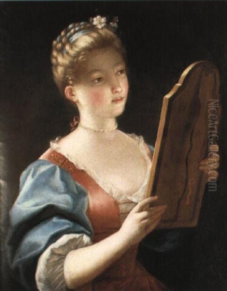 A Young Girl Looking In A Mirror - view 1