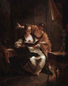 Two Girls Singing In An Elegant Interior by Jean Raoux