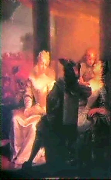 Conversazione Galante Tra Due Coppie, A Sinistra, Giocatori, Nel Fondo, Sonatori - view 1