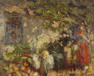Untitled (figures By A Cottage Under A Tree) by Joseph Morris Raphael