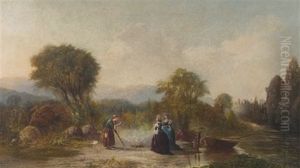 River Landscape With Figures Punting River Landscape With Figures Punting