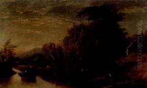 River Landscape With Figures Punting River Landscape With Figures Punting