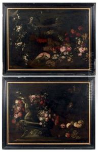 Nature Morte Au Perroquet, Nature Morte A La Sculpture (pair) by Michele Antonio Rapous