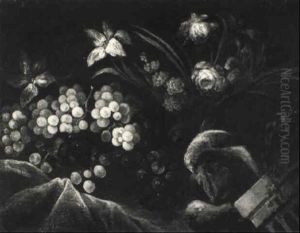 Stilleben Von Weintrauben, Blumen Mit Einem Papagei Stilleben Von Weintrauben, Blumen Mit Einem Papagei