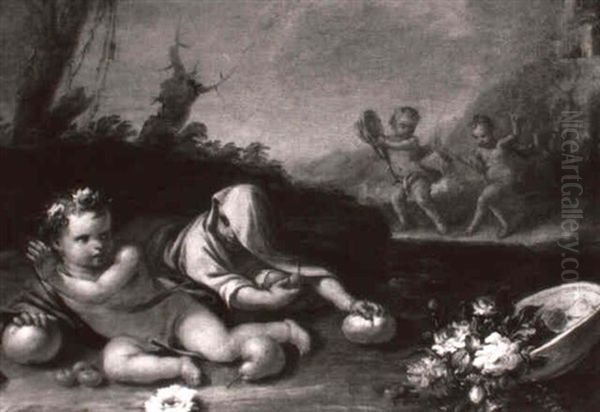 Putti Jouant Avec Des Fleurs Et Des Fruits - view 1