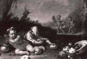 Putti Jouant Avec Des Fleurs Et Des Fruits Putti Jouant Avec Des Fleurs Et Des Fruits