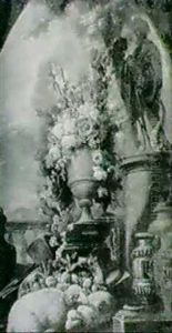Nature Morte De Fleurs Et Fruits Et Moutons Pres D'une      Statue Antique