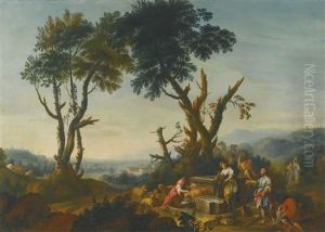 Eliezer And Rebecca At The Well by Vittorio Amedeo Rapous