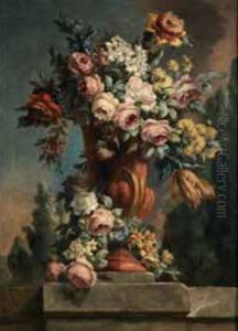 Vaso Di Fiori In Un Paesaggio by Vittorio Amedeo Rapous