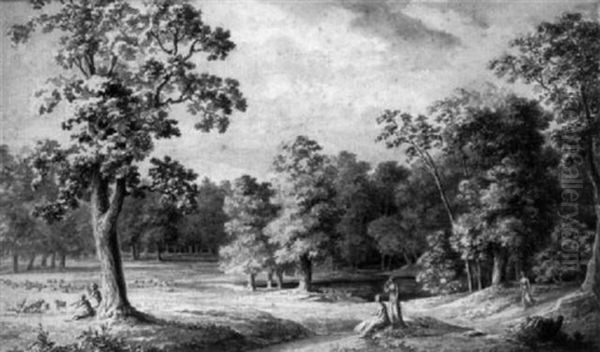 Arkadische Landschaft Mit Hirtenknaben Und Jungen Madchen - view 1