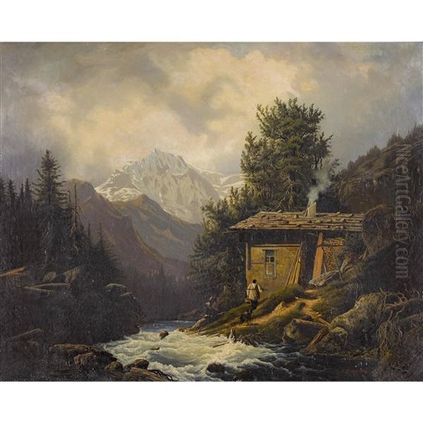 Gebirgsbach Mit Einer Hutte - view 1