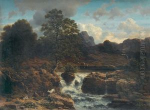 Felsige Flusspartie Mit Hirten Und Ihren Tieren by Johann Rudolf Rapp