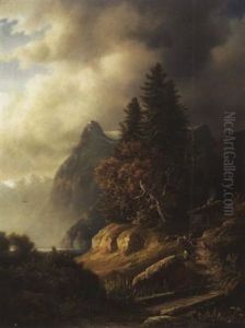 Ziegenhirte Mit Herde, Im Hintergrund Urirotstock by Johann Rudolf Rapp