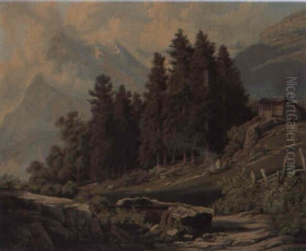 Berglandschaft Mit Hirte Und Weidenden Ziegen - view 1