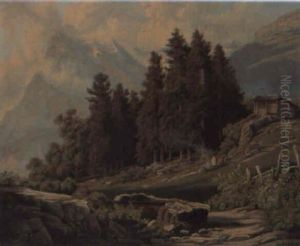 Berglandschaft Mit Hirte Und Weidenden Ziegen by Johann Rudolf Rapp