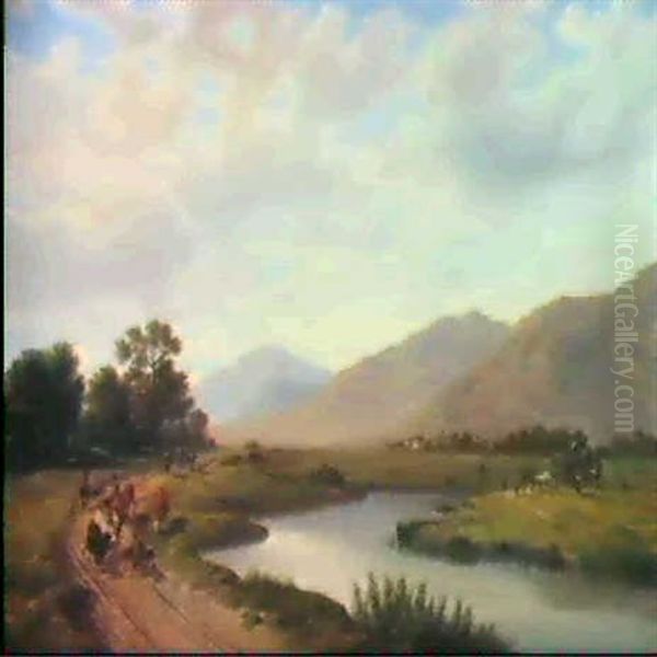 Flusslandschaft Mit Staffage- Figuren - view 1