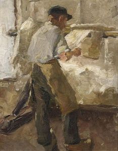A Young Workman At A Stretching Frame by Alexander Gerhard Anton van Rappard