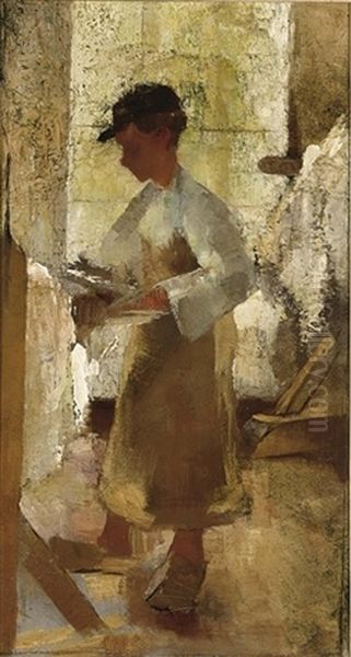 A Young Workman At A Stretching Frame - view 1