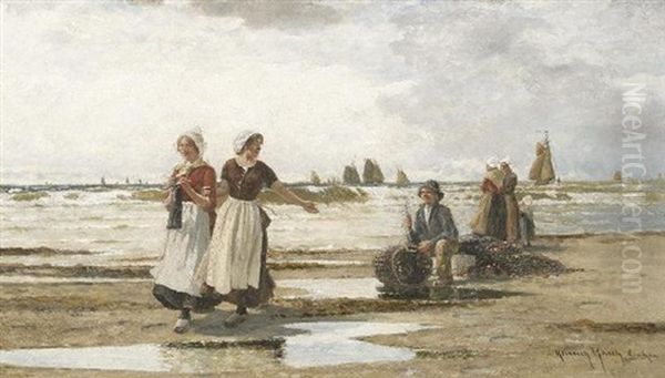Sommer An Der Hollandischen Kuste. Fischerjunge Im Gesprach Mit Zwei Madchen - view 1