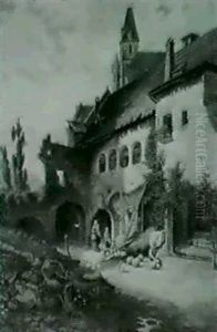 Dorfliche Szene by Josef (Rosch) Rasch