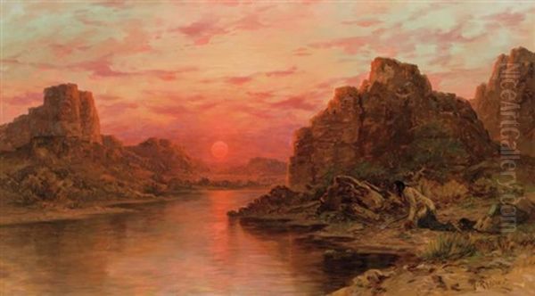 Native American In River Landscape - view 1