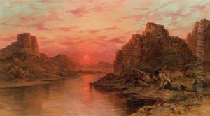 Native American In River Landscape