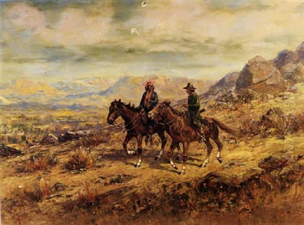 Two Indians On Horeseback Om The High Desert - view 1