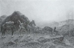 Indian And Two Horses by Henry Raschen