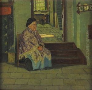 Portrait Einer Alten Frau In Bauerlichem Interieur by Alfred Rasenberger