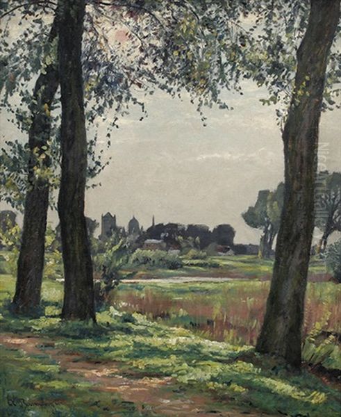 Niederrheinische Landschaft Mit Blick Auf Ein Dorf - view 1