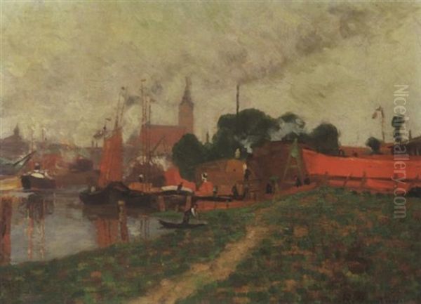 Niederrheinstadtchen. Geschaftiges Treiben Am Hafen - view 1