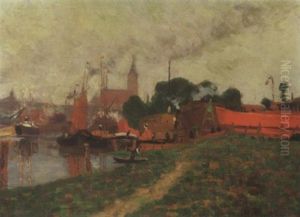 Niederrheinstadtchen. Geschaftiges Treiben Am Hafen by Alfred Rasenberger