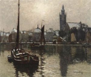 Blick Auf Das Winterliche Leer In Ostfriesland by Alfred Rasenberger