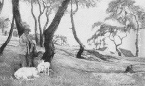 Norddeutsche Landschaft Mit Ziegenhirten Unter Einem Baum Norddeutsche Landschaft Mit Ziegenhirten Unter Einem Baum