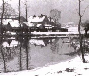 Winterlandschaft: Dorf Am Flusufer